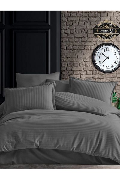 Çetinhome Set cuvertură dublă din satin de bumbac Çetinhome Antracit