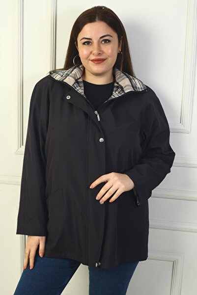 By Saygı Γυναικείο παλτό καμπαρντίνας με κουκούλα με φερμουάρ στο μπροστινό μέρος