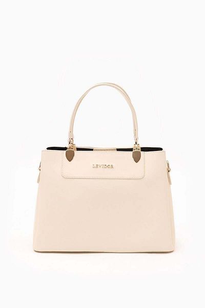 Levidor 930120   Women's Beige Leather Handle Three Compartment Handbag