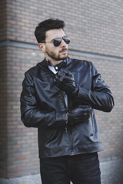 Oksit Чоловіча шкіряна куртка Tuci Demian з коротким коміром всередині з флісу, що тонко облягає фігуру