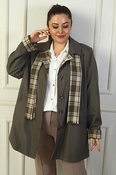 By Saygı Women's Double Breasted Lapel Trench Coat with Hidden Front Button Pockets