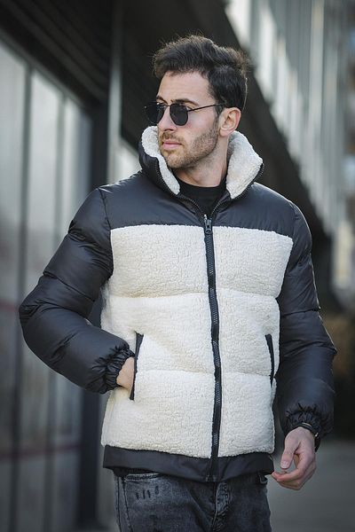 Oksit Ανδρικό φουσκωτό βελούδινο παλτό Moi Slim Fit με σπαστό γιακά