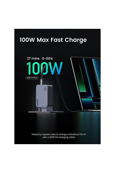Ugreen Nexode Pro Wall Charger 2 USB-C Ports and USB Port 100W - Gray