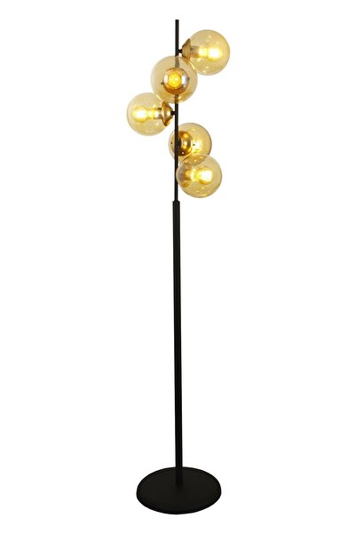 Taşcan Aydınlatma Nida 5 Li Siyah Gold Bal Camlı Lambader
