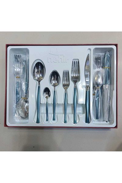 Nehir Elegant Premium Mother of Pearl Coated 36-Piece Colorful 6-Person Fork Spoon Set