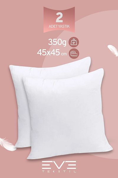 Eve Tekstil 2 bucăți serie de aruncare antialergică 100% umplută cu fibre de silicon Pernă de pernă pătrată interioară 45x45cm 350gr