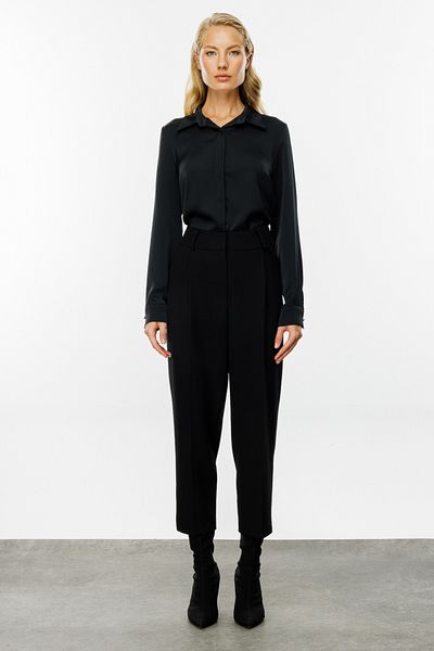 Ekol Black Women's Trousers - Pleated Front, Wide Leg, Model 4011