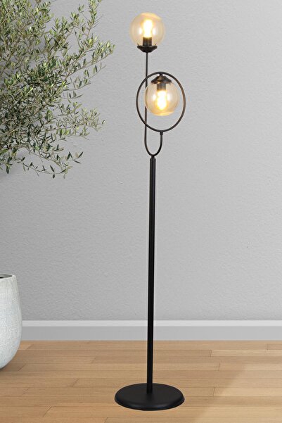 Taşcan Aydınlatma Lito 2 Li Siyah Metal Lambader Bal Camlı