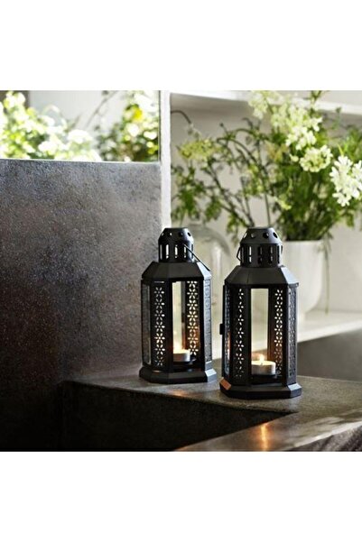 IKEA Enrum 22 Cm Siyah Dekoratif Fener - Çelik Mumluk Şamdan