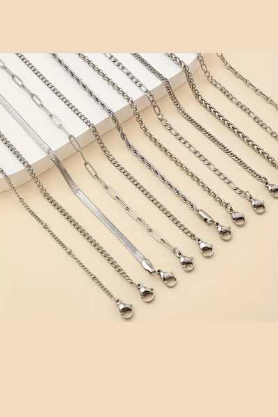 kolbi 12 Adet Çelik Bileklik Seti Gümüş Renk Burgu Yassı Yılan Figaro İtalyan...