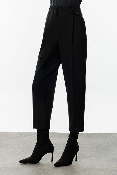 Ekol Black Women's Trousers - Pleated Front, Wide Leg, Model 4011