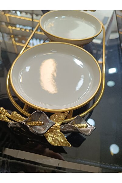 DEKOR ZÜCCACİYE HOME 2 gözlü porselen yuvarlak sunumluk kurabiyelik