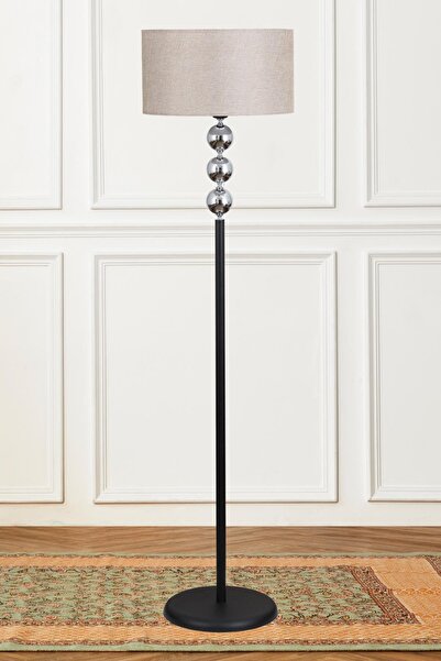 Taşcan Aydınlatma Silva Siyah Krom Metal Lambader Açık Kahve Silindir Şapka Modern , Yatak Odası, Salon Lambader