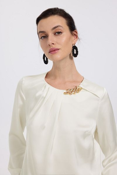 Ekol Draped Front Blouse with Chain Accessory