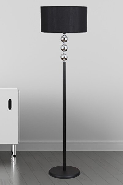 Taşcan Aydınlatma Silva Siyah Krom Metal Lambader Siyah Silindir Şapka Modern , Yatak Odası, Salon Lambader