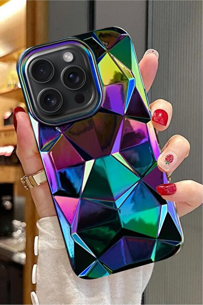 3GEN CASE İphone 15 Pro Max Uyumlu 3D Prizma Desenler Hologram Çok Renkli Esn...