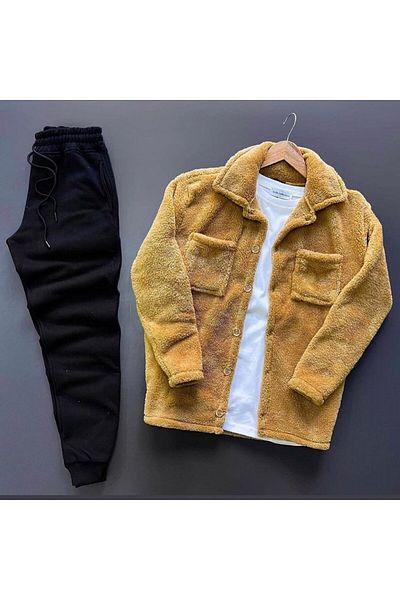 MEİLİFENG Fleece Cardigan Jacket And Tracksuit Bottom Set