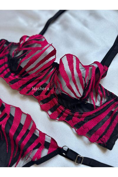 Nashera Set de lenjerie intima sutien sexy din tul cu sârmă brodata cu sabie burgundy