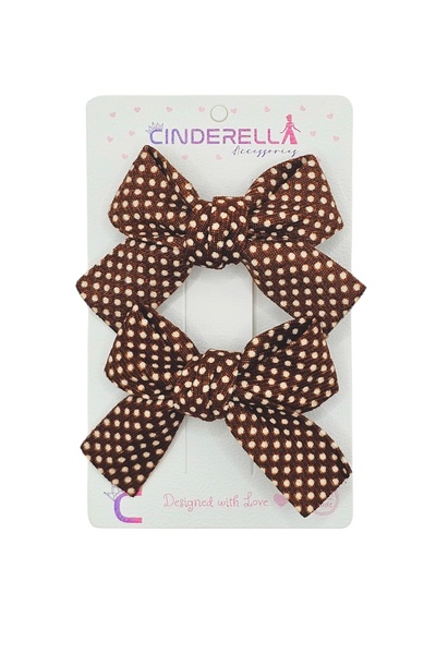 Cinderella 2'li Soft Bej Kahve Tonlu Kız Çocuk Fiyonk Toka Seti - Tarz Fiyonk...