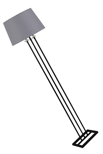 Taşcan Aydınlatma Lona Siyah Taşlı Lambader Gri Konik Şapka Oturma Odası Salon Lambader