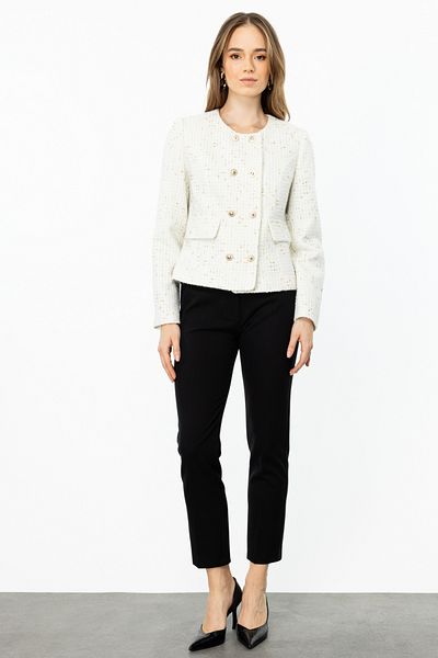 Ekol Ecru-1123 Model Self Patterned Buttoned Jacket