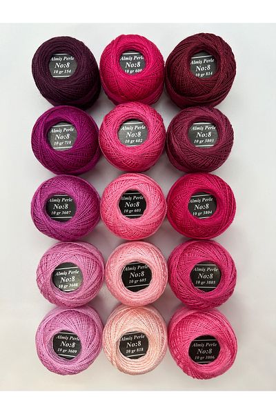 ALMİŞ Alış Perle Etamin-Cross Stitch 15 Pcs Pink Toning Thread Set (10 Gr-No:8)