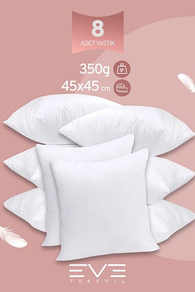 Eve Tekstil 8 Pieces Throw Series Antiallergic 100% Silicone Fiber Filled Throw Pillow Inner Square Pillow 45X45Cm 350Gr