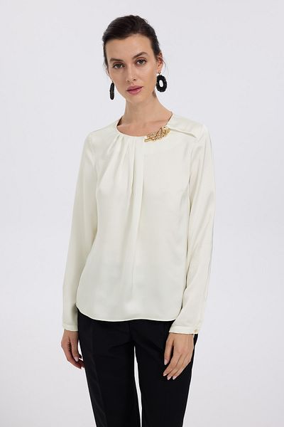 Ekol Draped Front Blouse with Chain Accessory