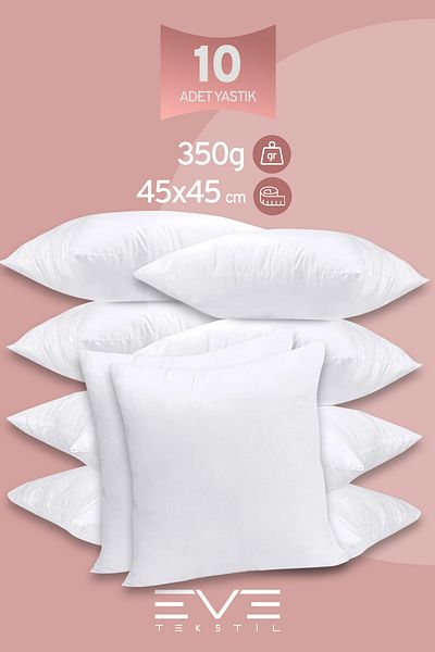 Eve Tekstil 10 bucăți Seria Throw Pernă antialergică 100% umplută cu fibre de silicon Pernă pătrată interioară 45x45cm 350gr