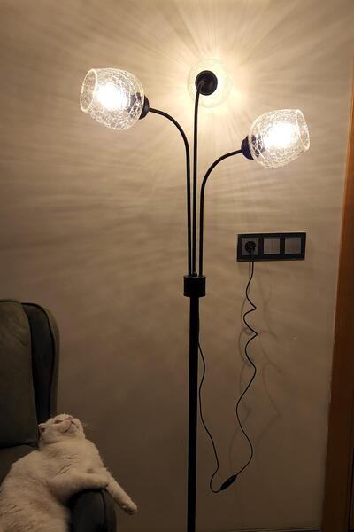 Taşcan Aydınlatma Zambak 3 Lü Siyah Tasarım Metal Ayaklı Lambader Çatlak Cam Oturma Odası-Salon Lambader