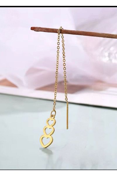 Arescollection 1 Pcs Surgical Steel Double Hole Chain Earring