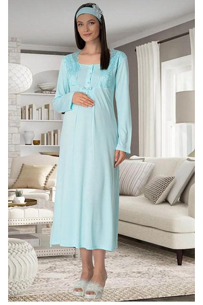 EM&FA TEKSTİL Lace Embroidered Maternity Dressing Gown Nightwear Set