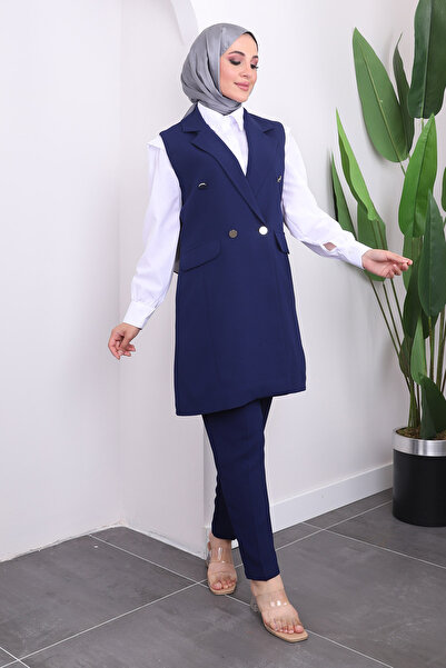 İmajButik Круазе комір Синій жилет і брюки комплект