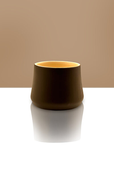 CeramicArtDecor El Yapımı Seramik Saksı - İçi Sırlı - 13cmx10cm - Kahve Renk