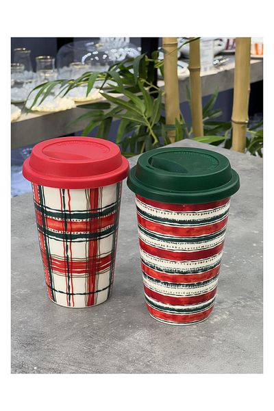 Doğudeko New Year Set of 2 Gift Cups with Silicone Lid