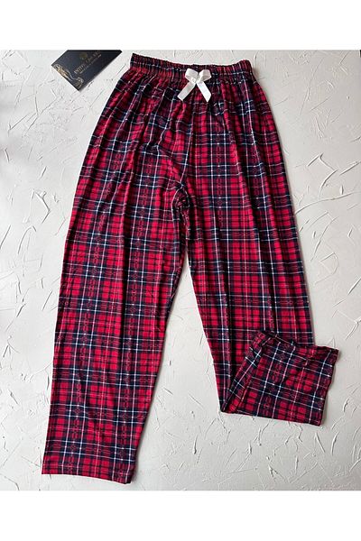 İntive Lingerie Lindros Roșu Negru Plaid Print - Partea de jos de pijama din bumbac din catifea de mărime mare (S-4XL)
