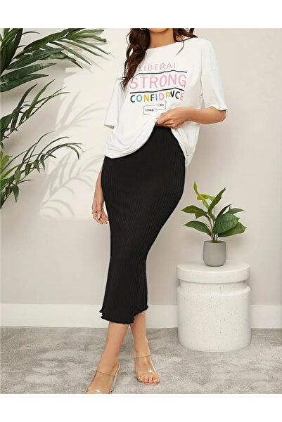 MAROVOAY Corded Fabric Long Pencil Skirt