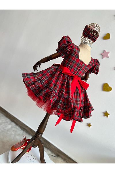 NA ADDESIGN New Year's Girls' Dress - Short Puff Sleeve, Tutu Flannel, Christmas Photo Shoot Outfit