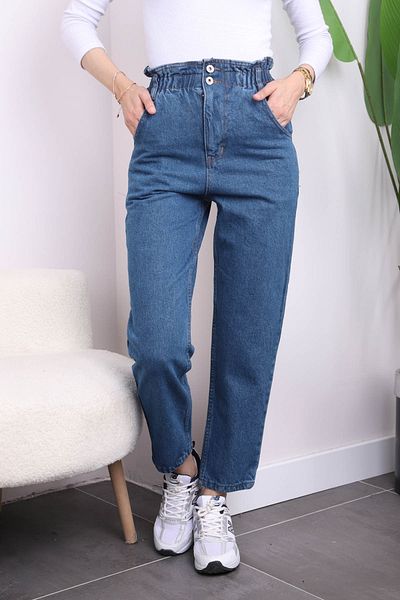 İmajButik Pantaloni Mom Jeans cu talie albastru deschis