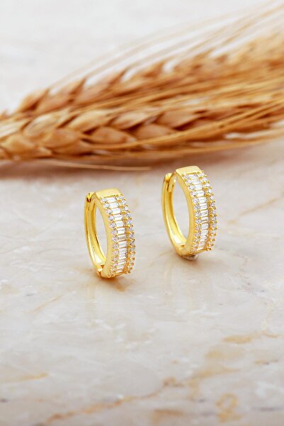 Sümer Telkari Baget Taşlı Tasarım Altın Kaplama Gümüş Halka Küpe 7163