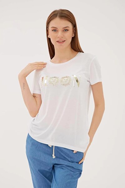 Fashion Friends Štampano T-shirt Belo / Belo