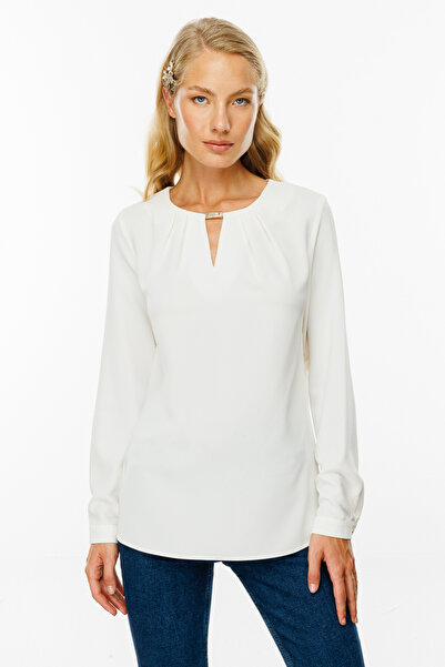 Ekol Chest Low-Cut Blouse with Metal Accessories
