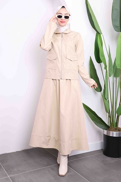 İmajButik Bondit Jacket and Stone Skirt Suit Set