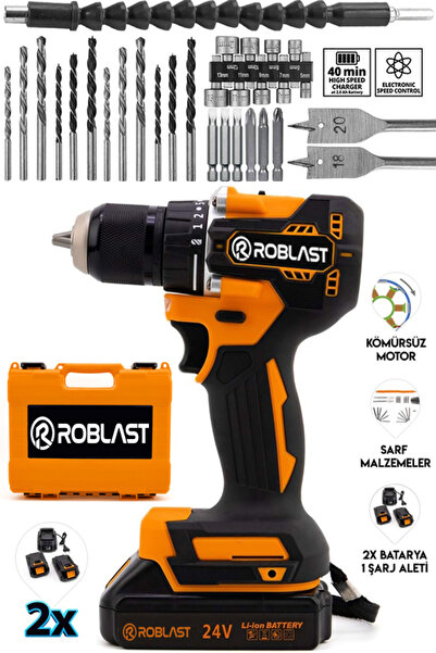 ROBLAST 36V 5Ah Çift Batarya Kömürsüz Motor 10mm Çelik Mandren Şarjlı Matkap ...