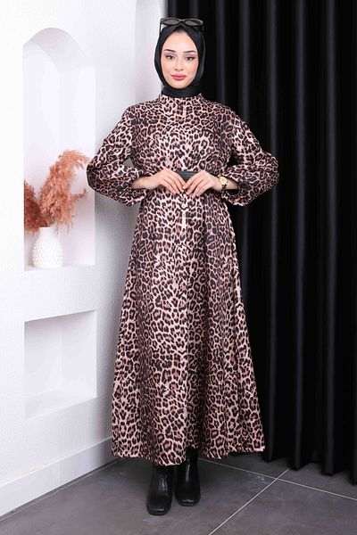 İmajButik Φόρεμα με ζωσμένο σχέδιο με λεοπάρ βιζόν