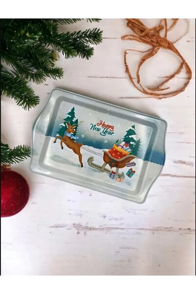 esdekor Christmas Themed Metal Serving Tray - Christmas Home Tableware Kitchen 1 Piece
