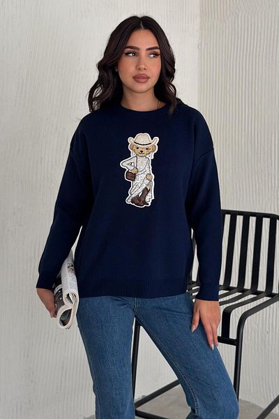ZISHAN Pulover de damă din tricot model V4 cu ursuleț - Mărime standard 007