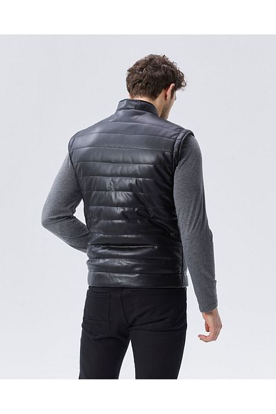 NYC GİYİM TEKSTİL Black Pu Leather Matte Vest