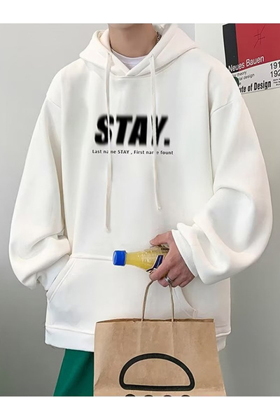 Drippy Ανδρικά vintage φούτερ με κουκούλα - Νέα εκτύπωση Letter Stay, Φθινοπω...