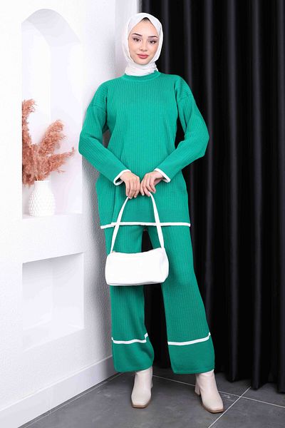 İmajButik Πλεκτό Σετ με Πράσινο Παντελόνι